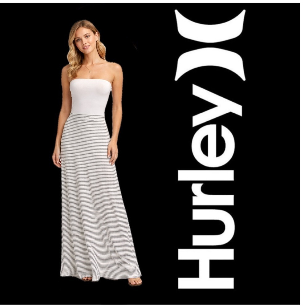 Hurley strapless white maxi w/Black stripes